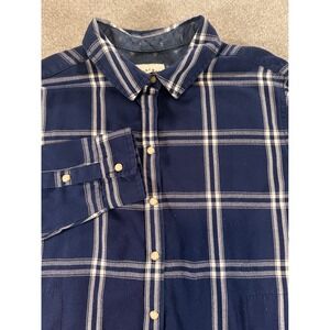 Jachs Girlfriend Mens Navy Blue White Plaid Snap Button Down Shirt Size M
